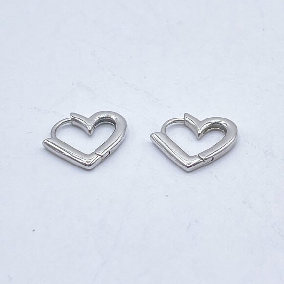 925 Sterling Silver Forever Heart-Shaped Hoop Earrings - Picture 2 of 6
